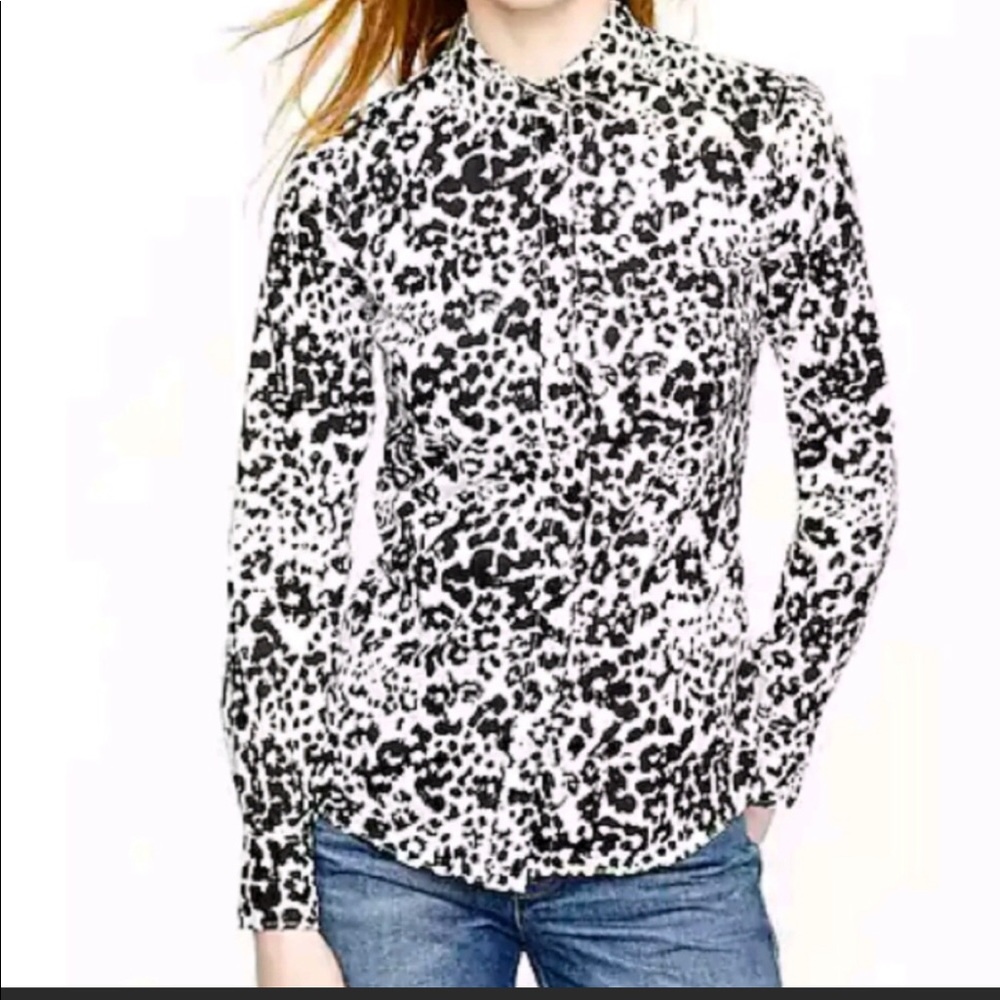 EUC J Crew Boy Fit Snow Leopard Button Down